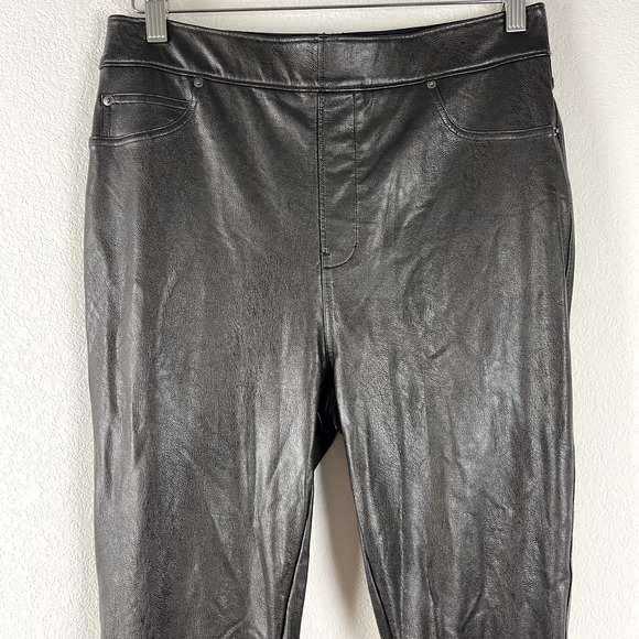 Spanx Leather-Like Ankle Skinny Pant Womens Large Brown Stretch Pull On Cropped - Picture 3 of 14